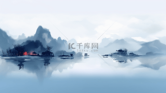 插画背景图片_山水中国风水墨山水插画海报背景