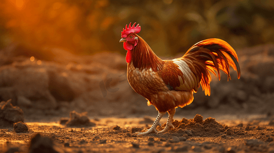 家禽鸡摄影照片_一只鸡在泥土路上走