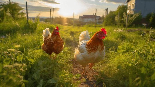 家禽摄影照片_乡下农村的两只鸡