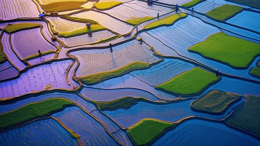 层次分明摄影照片_中国威海池南头浙川一片稻田的地平线