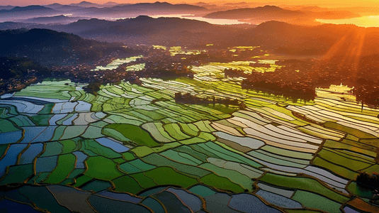 中国威海池南头浙川一片稻田的地平线