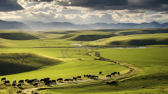 白云摄影照片_西藏草原牛羊风景图