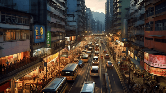 平面街景摄影照片_香港街景交通十分拥挤