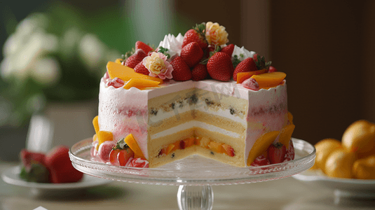草莓芒果奶油蛋糕四英寸高