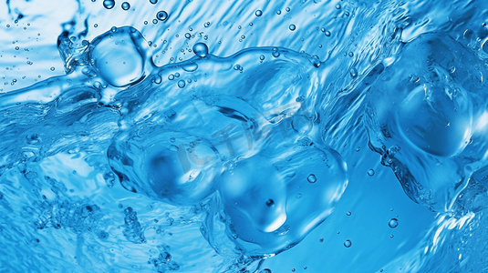 水花水花摄影照片_浅蓝色水面产品拍摄背景水波和水滴