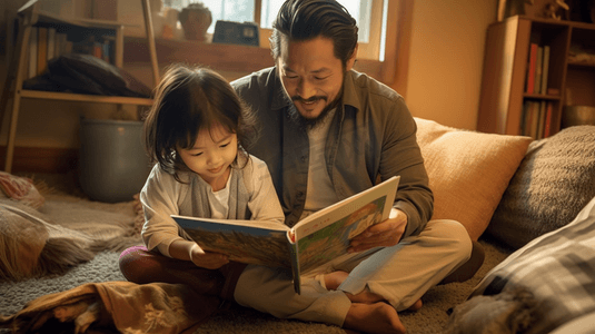 父亲孩子摄影照片_父亲在家陪孩子们读故事书