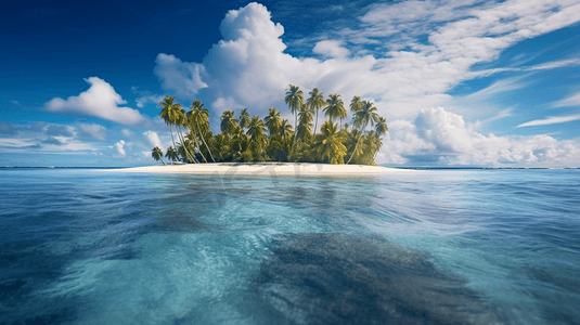 祥云和海浪摄影照片_蓝天白云海边椰子树夏季海滩海浪超清晰的风景摄影