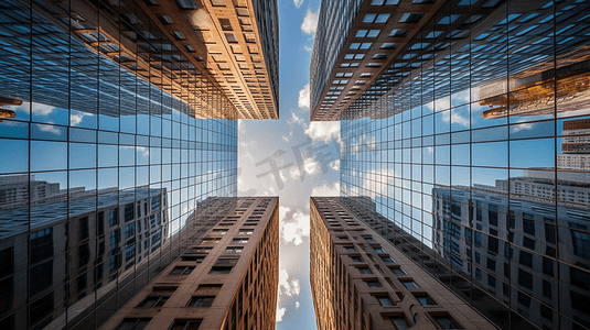 玻璃纸感摄影照片_城市的高层建筑排列着玻璃塔