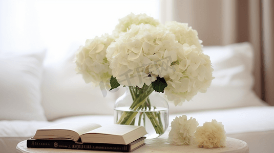 美丽的香氛清新的书花飘香小沙发白色窗帘