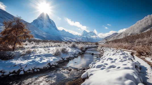 丽江冬季玉龙雪山阳光金山