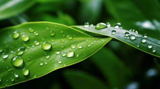 水滴和绿叶营造清新的环境