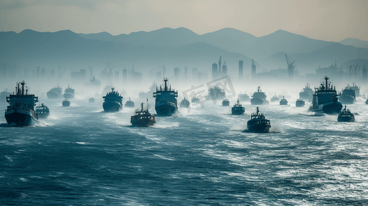 繁忙的海上交通轮船在海上行驶