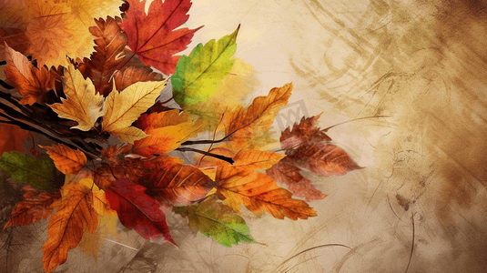 秋季树叶和感谢语装饰