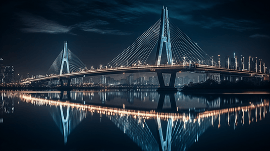 金融投资理财图标摄影照片_夜晚杨浦大桥的浦东陆家嘴东方明珠城市地标建筑群