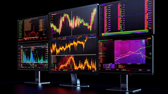 上涨股票摄影照片_带有交易数据的长屏幕