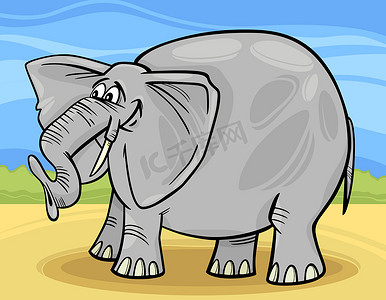 沙漠漫画摄影照片_有趣的大象卡通插图