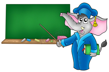 可爱卡通老师摄影照片_有黑板的动画片大象老师