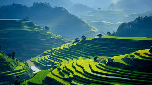 梯田风景自然乡村田园景色远景