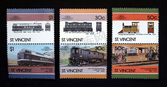 圣文森特火车主题邮票