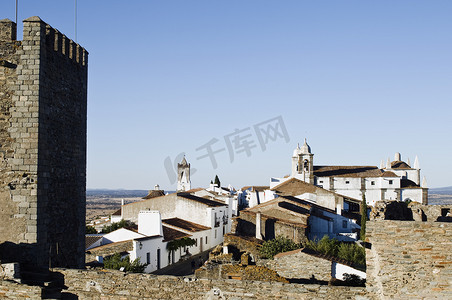 特茹摄影照片_Donjon 和 Monsaraz 村，阿连特茹，葡萄牙