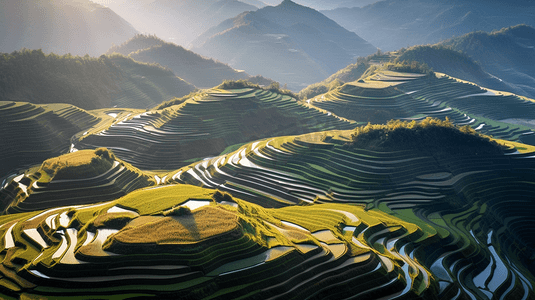 俯瞰乡村摄影照片_乡村农村梯田风景