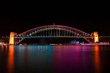 悉尼海港大桥在节日期间的彩色灯光秀