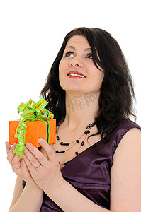 拿礼物的女人摄影照片_拿着礼物的女人