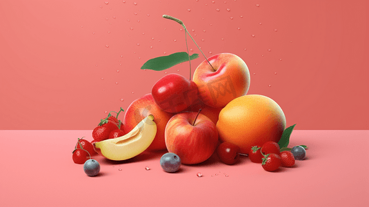 樱桃蓝莓苹果摄影照片_一堆随机的水果