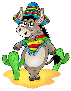 仙人掌卡通摄影照片_与仙人掌的墨西哥驴