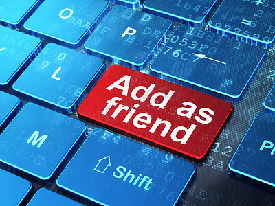 社交网络概念电脑键盘背景下的添加好友功能