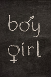 男性性别符号摄影照片_黑板上带有性别符号的男孩和女孩词