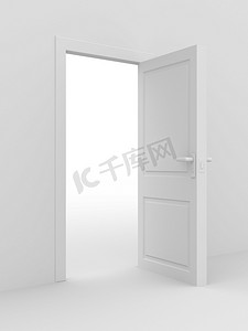 白色打开的门。 