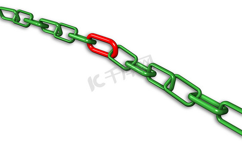 一组绿端红链的 3d 插图