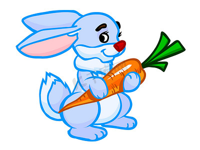 冬天插画摄影照片_友好白兔与胡萝卜的插画