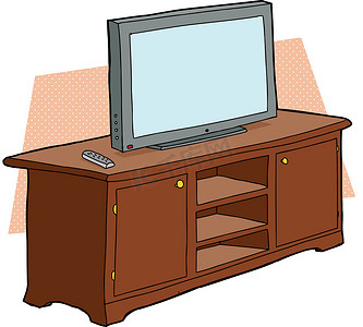 家具剪贴画摄影照片_木制控制台上的电视