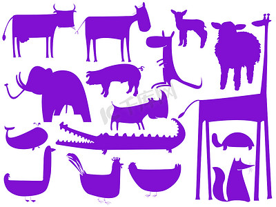 动物紫色剪影白色背景下孤立