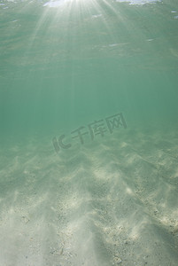 水波纹绿色摄影照片_水下半沙滩阳光照射