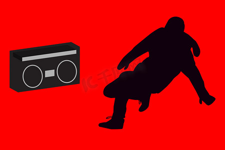 School摄影照片_Breakdancer 与 Old School Boom Box Silhouette 共舞