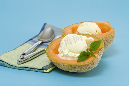哈密瓜种子摄影照片_哈密​​瓜和冰淇淋