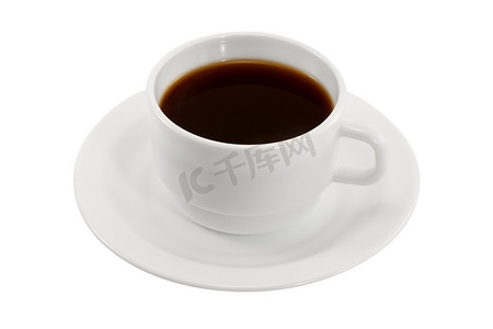 白色咖啡杯和盘子的孤立图片