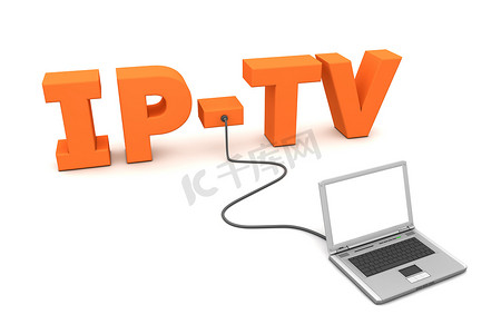 ip3d摄影照片_有线至 IP-TV 的笔记本电脑 - 橙色