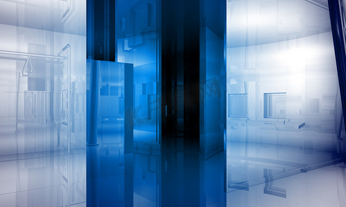 室内建筑带蓝光效果的办公空间