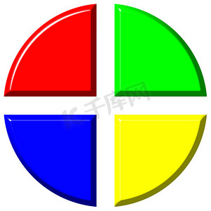 具有四个相等部分的 3d 彩色饼图