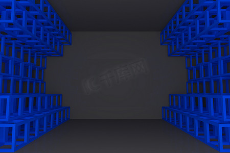 抽象蓝色方形桁架墙