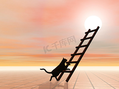 梯子和猫 - 3D 渲染