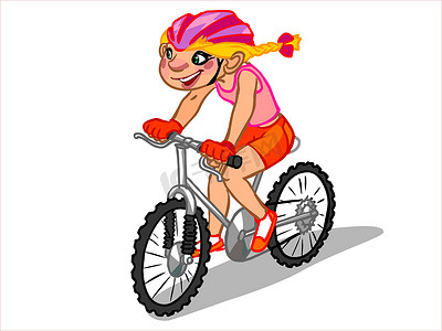 卡通旅行插画摄影照片_小女孩骑自行车的插画