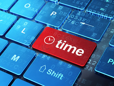 时间概念： 计算机键盘背景上的时钟和时间