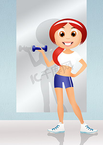 锻炼健身卡通摄影照片_健身房里的女孩