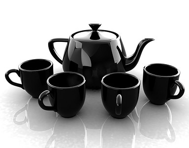 饮料食品摄影照片_黑色茶壶和杯子