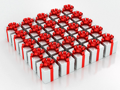 3d礼物盒子摄影照片_有红色丝带的白色礼物盒